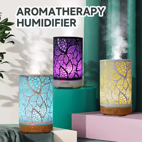 Decorative LED Night Light Timer Aroma Diffuser Hollow Leaves Ultrasonic Air Humidifier 7-color Atmo