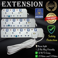 SIRIM Extension Trailing socket with 13A Plug Top 3/4/5 gang with 2Meter & 5Meter wire