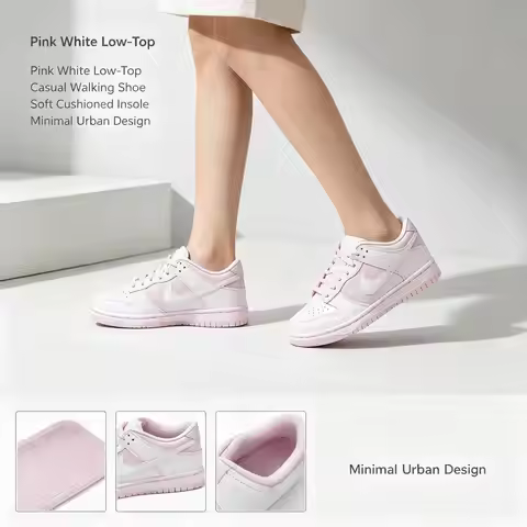 Hot Nike Pink White Low-Top Sneakers Women's Dunk Low (Gs) Shoes Low-Top Casual Fashion Sports Sneak