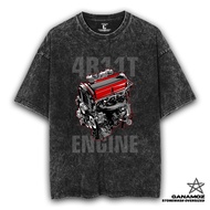GANAMOZ Car T-shirt 4B11T ENGINE Stone Wash Oversize Unisex T-shirt | Oversized T-Shirt Wanita | Men