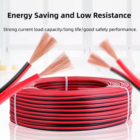 5/10/20M RVB Red Black 2 Pins Electrical Wire 12 14 16 18 20 22 AWG PVC Insulated Bare Copper Power 