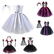 Halloween Corpse Bride Skull Dress and Veil Headband for Girls Halloween Party Performance Costume