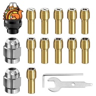 16Pcs Drill Chuck Collet Set, 1/32 to 1/8inch Drill Chuck Collet Set with 11Pcs Brass Collet, 3Pcs C
