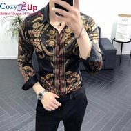 COZY Luxury Gold สีดำชายเสื้อใหม่ Slim Fit แขนยาว Camisa Masculina Gold สีดำ Homme สังคมผู้ชาย club