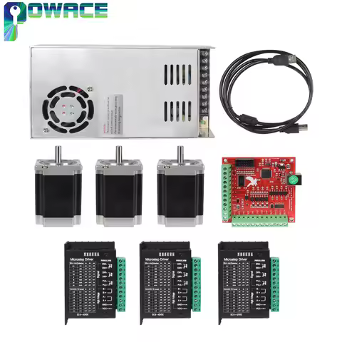 3 /4 Axis USB MACH3 CNC Controller Kit Nema23 stepper motor 270oz.in 76mm 3A With TB6600 Driver + Po