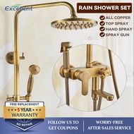 EX All Copper Rain Shower Set European Retro Bathroom Shower Full Set With Shower Head