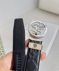 VERSACE 范思哲 徽章皮革皮帶 黑色 男款