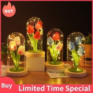 Gift For Women Simulation Tulip Glass Cover Creative Decoration Gift For Valentine's Day Gift