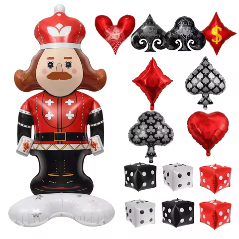Nutcracker Soldier Jumbo Foil Balloon Set Casino Theme Poker Suits Dice Party Decorations Casino Nig