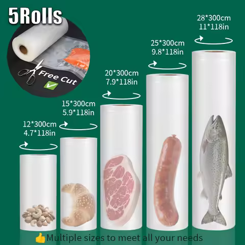 5-Pack Vacuum Sealer Bags: Anti-Puncture Tech, Thick PE+PA, Textured. Fits All Machines, BPA-Free. K