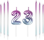23th Birthday Number Candles Decorations Colourful 23 Candles with Pink Purple Long Candles Cake Can