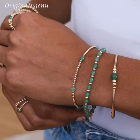 14K Gold Filled Aventurine Bracelet Stack Elasticity Bracelet Exquisite Jewelry Tarnish Resistant Je