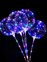 5入組透明發光氣球，帶棍子，LED波波氣球，彩色霓虹燈氣球