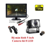 Reverse camera set, 5 inch screen. 8 led reverse camera, GX12 wire, 720P resolution, 12 - 24V power,