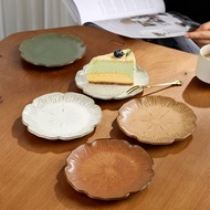 24K Creative Handmade Flower Petal Dessert Plate Pottery Bread Plate Irregular Shape KP1117