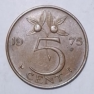 Uang koin kuno Negara Belanda Ratu Juliana 5 Cent Thn 1975