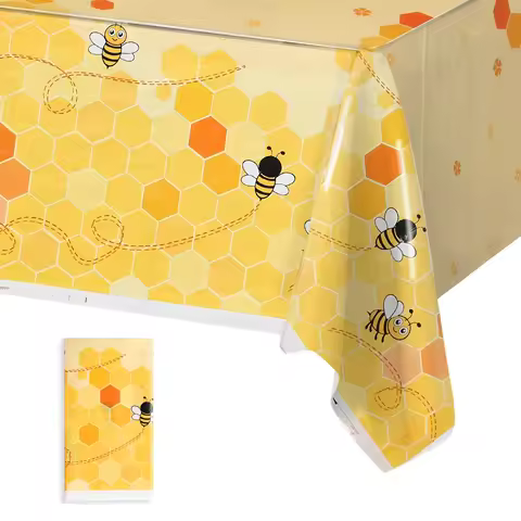 Bee Hive Theme PE Tablecloth Happy 1st Birthday Party Decorations Kids Kitchen Dining Table Cover We