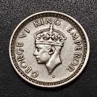 British India King George VI 1/4 Rupee Silver Coin 1945