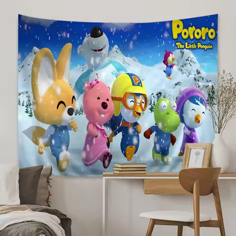 Fashion Popular P-PORORO Backdrop Decoration Children Baby Shower Boy Girl Happy Birthday Banner Par