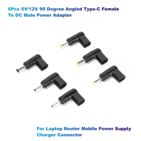 6Pcs 5V/12V 90 Degree Angled Type-C Female To DC Male Power Adapter For Laptop Router Mobile Power S