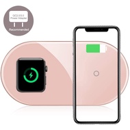Dual Wireless Charger 2 in 1, Qi Charging Pad Compatible w/ Apple Watch(iWatch Series 5/4/3/2) & Air