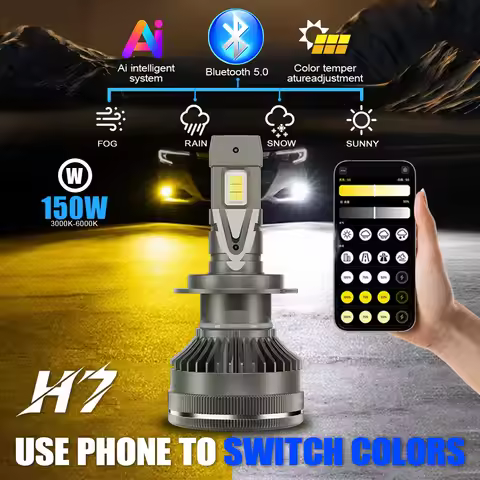 Smart APP Control H7 H4 Car Headlight Bulb 150W 3 Colors Headlight H1 H11 H8 H9 H3 9005 HB3 9006 HB4