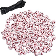120 Pieces Baseball Beads Acrylic Sports Beads with Big Hole and 4.37 Yards Waxed Cord for Bracelets