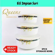 (Ready Stock) (JEC0056) Queens Premium Opal 3pcs Stackable Storage Bowl Set - Onyx Garden