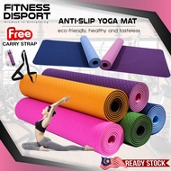 [NEW] TPE Yoga Mat Non-Slip THICK 6MM Mat Double Layer Dual Tone Color [FREE CARRY STRAP]