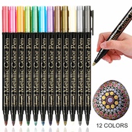 12 Colors Metallic Marker Pens DIY Craft Scrapbook Card Rock Painting Pens Christmas Gift