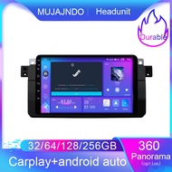 MUJAJNDO 9นิ้วสำหรับ BMW E46 Android15 32 64 128 256GB คำสั่งเสียงชุดหน้าจอเครื่องเล่นดีวีดีสำหรับรถ