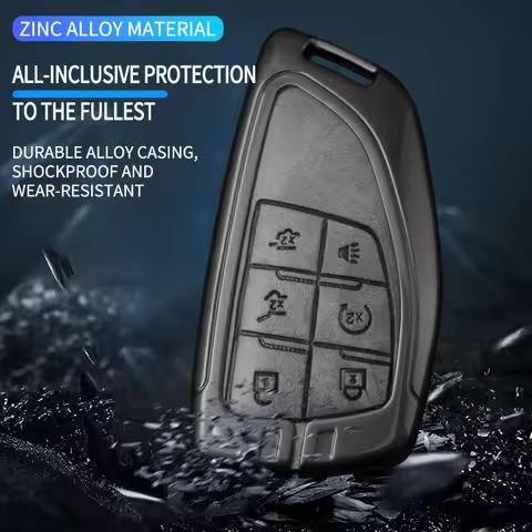 6 Buttons Leather Car Key Cover Keychain Case Protector for Buick Envision GMC Yukon XL Denali Chevr