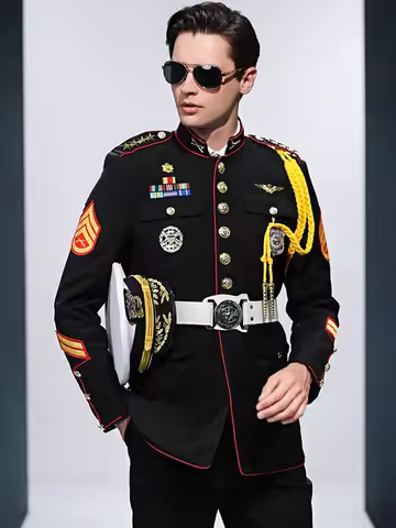 Navy Officer Costume Captain Uniform Seaman Sailor Jacket Mariner Black Stand-up Collar Security Gua