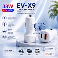 EV-X9 38W Fast Charging Dual Port Usb A + Type C PD Car Charger Saver Motorcycle/ (GLX)