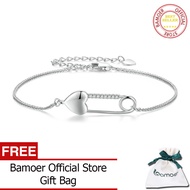 BAMOER 925 Sterling Silver Heart-Shaped Button Pin Bracelet Snake Chain Bracelet for Women Pave Sett