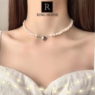 N90 Dây chuyền choker nữ hạt trai tim titan đẹp Ring House