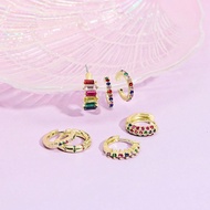 7pcs/Set Fashion Multi Colour CZ Decor Chunky Hoop Earrings For Women Huggie Cartilage Earring Music