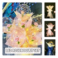 LED Rose Flower Boquet Set Bobo Transparent Balloon Wedding Valentine Birthday Decoration