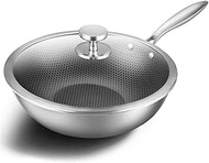 Wok Pan Cast Iron Frying Pan 304 Stainless Steel Frying Pan 32Cm Long Full Honeycomb Non-Oily Smoke 