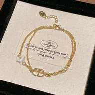 CD Star Letter Nose Double Layer Bracelet Light Luxury Classy Bracelet Golden Commuter Clavicle Chai