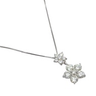 Flower Necklace, Pt850 Platinum x Pt900 Platinum x Diamond D2.00, Flower Design, Approx. 4.8g, Flour