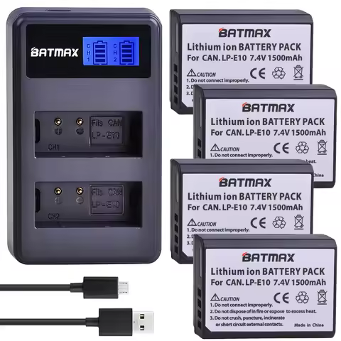 4x LP-E10 LP E10 LPE10 Camera Batteries +LCD USB Dual Charger for Canon EOS 1100D 1200D 1300D Kiss X