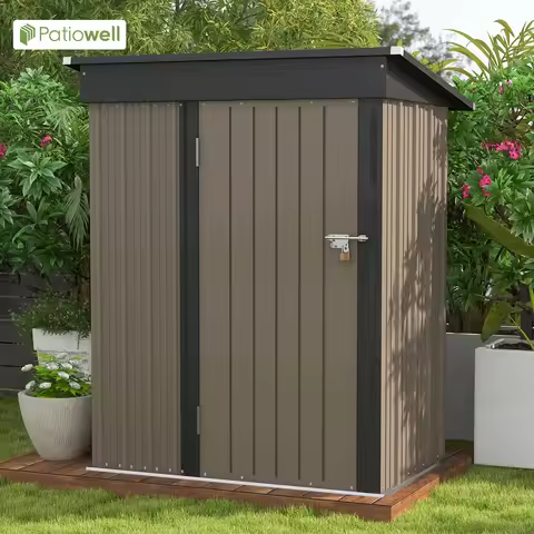 Patiowell 5x3 FT Outdoor Storage Shed, Tool Shed with Sloping Roof and Lockable Door, Metal Shed for