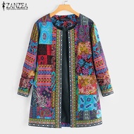 Fancystyle ZANZEA ผู้หญิงพิมพ์ P atchwork cardigans ท็อปส์ถุงหลวมเสื้อจัมเปอร์