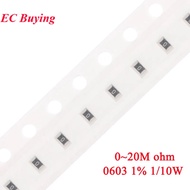100pcs 1% 0603 SMD resistor 0R ~ 20M 1/10W 0.1 0.22 10 100 150 220 330 ohm 1K 2.2K 10K 100K 0.1R 1R 