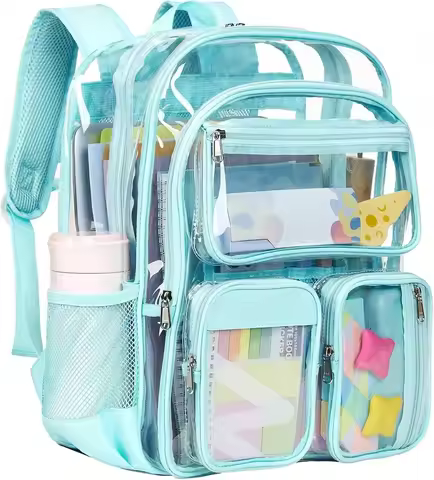 Heavy Duty Transparent Clear Backpack For School Travel And Festivals Sky Blue