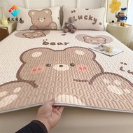 Cartoon 3-in-1 Ice Silk Latex Mattress Protector Single/Super Single/Queen/King/Super King Sheet Pillow Case