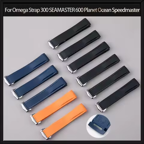 FKM Fluororubber 19/20/21/22mm Curved End Rubber WatchBand Bracelet For Omega Strap 300 SEAMASTER 60
