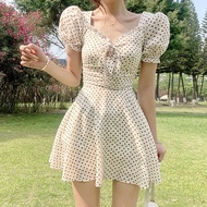 Ka5 Women's Sweet Puff Sleeve Square Neckline A-Line Dress