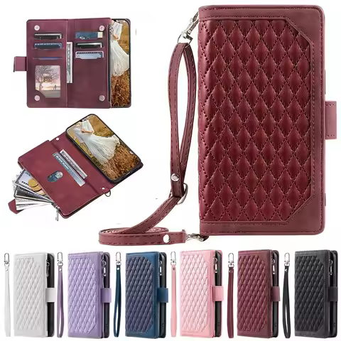 Zipper Wallet Multi Card Slots Case For Sony Xperia 1 ii 5 III 10 IV Flip Cover With Strap For iPhon
